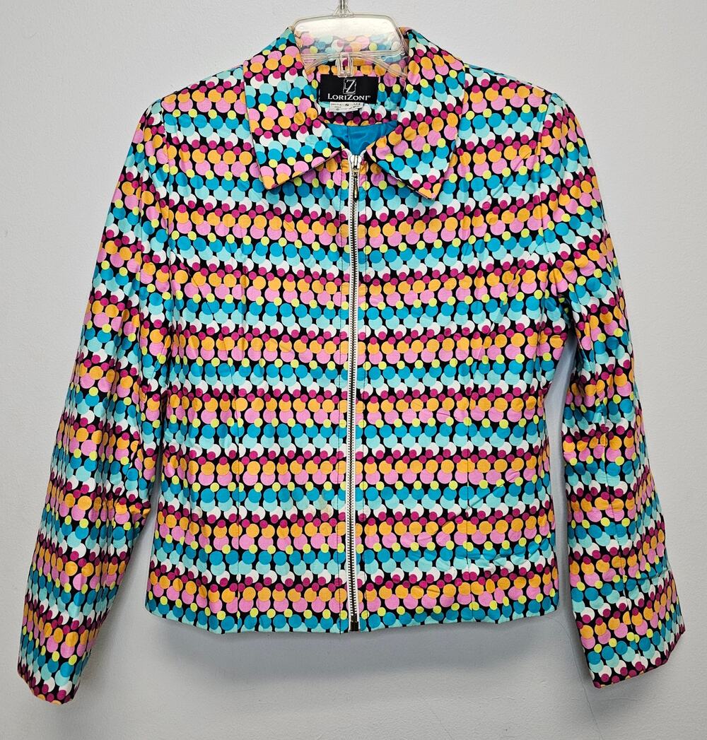 Lori Zoni Womens Colorful Silk Full Zip Jacket-Size Small